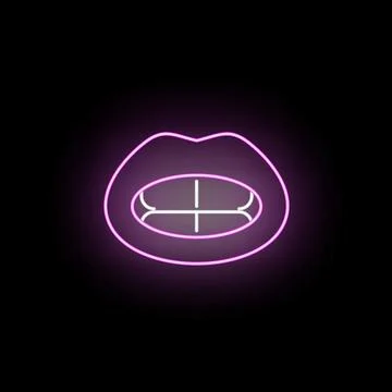 Glowing neon pink lips opening showing teeth Stock Illustration