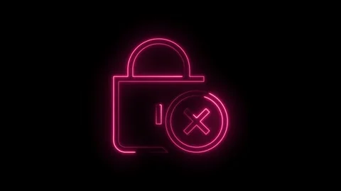 Glowing neon pink lock icon with a red cross symbol inside a circle isolate.. Stock Footage 314552799