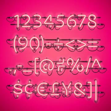 Glowing Neon Pink Numbers Stock Illustration