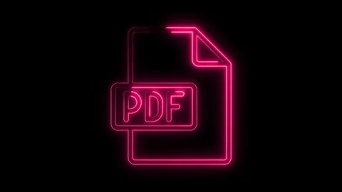 Glowing neon pink P D F document icon isolated on black background with sub.. Stock Footage 314554164