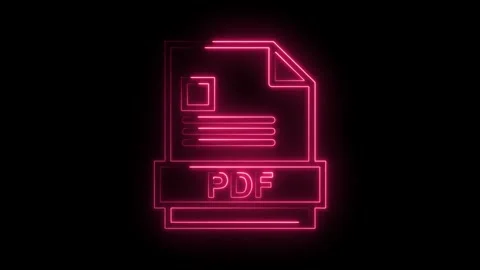 Glowing neon pink P D F document icon isolated on black background futurist.. Stock Footage 314574483