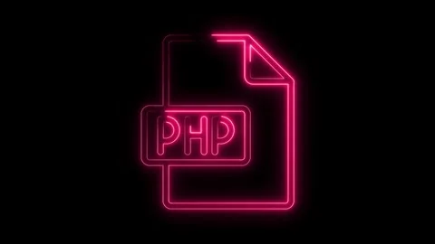 Glowing neon pink P H P file icon on black background digital technology pr.. Stock Footage 314554103