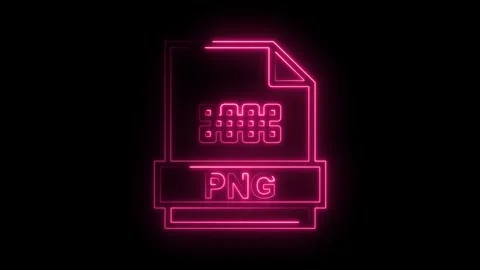 Glowing neon pink P N G file icon with intricate pattern and text on black .. Stock Footage 314574366