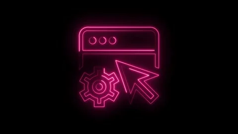 Glowing neon pink settings icon with cursor and gear symbol on black backgr.. Stock Footage 314551568