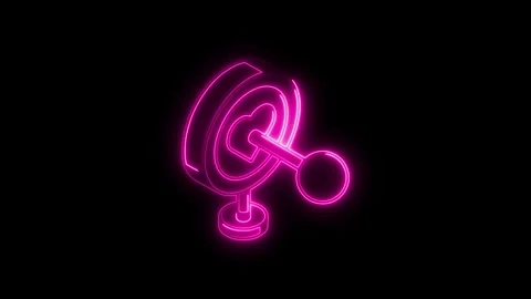 Glowing neon pink target icon with dart on black background futuristic symb.. Stock Footage 314706283