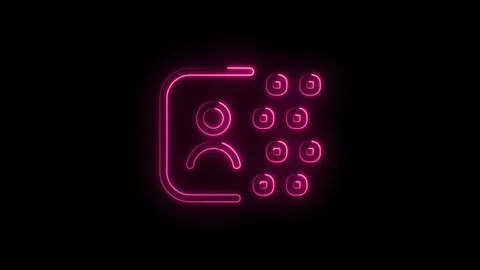 Glowing neon pink user profile icon with keypad elements isolated on black .. Video stock 314553068