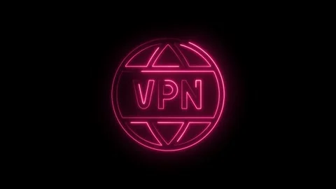 Glowing neon pink V P N icon symbol with globe outline and transparent back.. Stock Footage 314550907