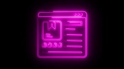 Glowing neon pink website interface icon with package symbol and buttons on.. Stock Footage 314713123