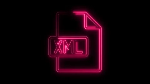 Glowing neon pink X M L file icon with a transparent black background repre.. Stock Footage 314553166