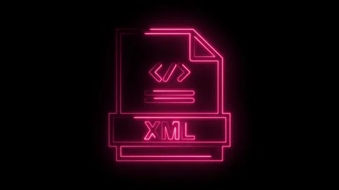 Glowing neon pink X M L file icon with code symbols and transparent backgro.. Stock Footage 314574579