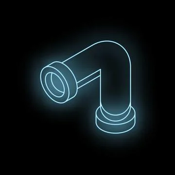 Glowing neon pipe with flange creating right angle on dark background Stock Illustration