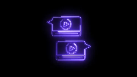 Glowing Neon Play Button Icons in Speech Bubbles on Black Background Digita.. Stock Footage 315495556