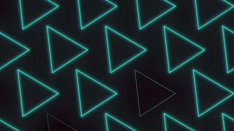 Glowing neon play button triangle pattern background, futuristic tech interface Video stock 330086597