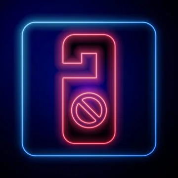 Glowing neon Please do not disturb icon isolated on black background. Hotel Door Illustrazione stock