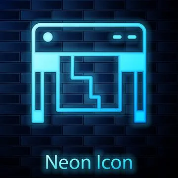 Glowing neon Plotter icon isolated on brick wall background. Large format m.. Stock Illustration