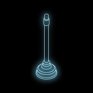 Glowing neon plunger on black background, plumbing tool icon Stock Illustration