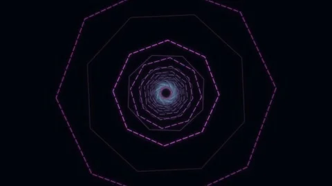 Glowing neon polygon tunnel in pink and blue on black Stock Footage 335885456