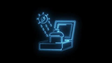 Glowing neon portable solar generator power station renewable energy soluti.. Stock Footage 330780246