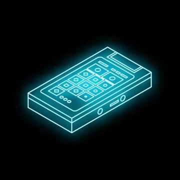Glowing neon pos terminal isometric perspective on black background Stock Illustration