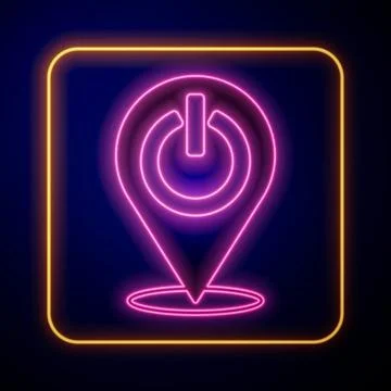 Glowing neon Power button icon isolated on black background. Start sign. Vector Stock Illustration