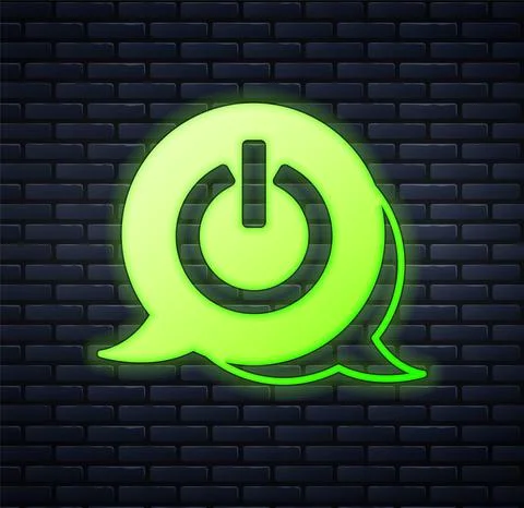 Glowing neon Power button icon isolated on brick wall background. Start sign Stock Illustration