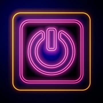 Glowing neon Power button icon isolated on black background. Start sign. Vector Stock Illustration