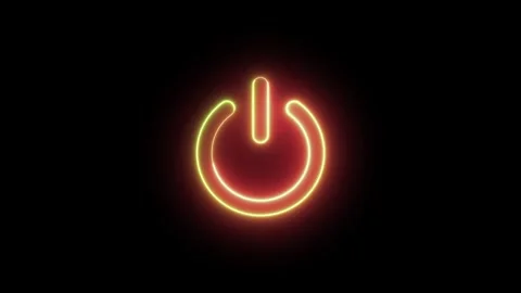 Glowing neon power button isolated on dark background, technology icon, pow.. Stock Footage 309634680