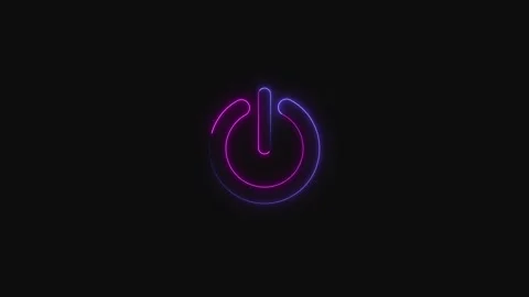 Glowing neon power button symbol on dark background. Glowing neon power but.. Stock Footage 337021595