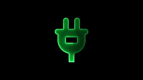 Glowing neon power plug icon animation on black color background. Stock Footage 327756844