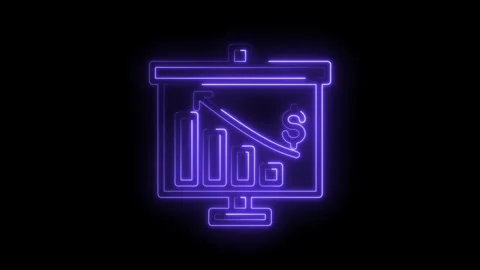 Glowing neon presentation board displaying financial chart with downward tr.. 動画素材 315497312