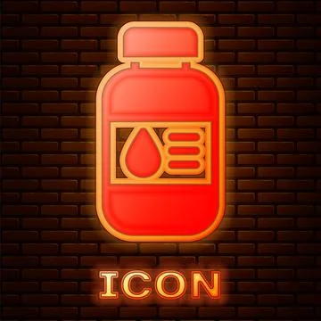 Glowing neon Printer ink bottle icon isolated on brick wall background. Vector イラスト素材