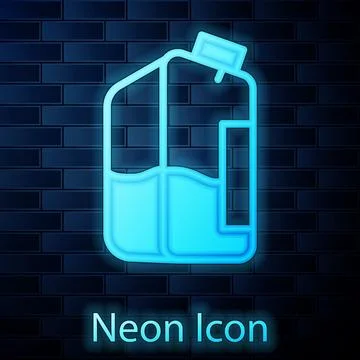 Glowing neon Printer ink bottle icon isolated on brick wall background. Vecto Stock Illustration