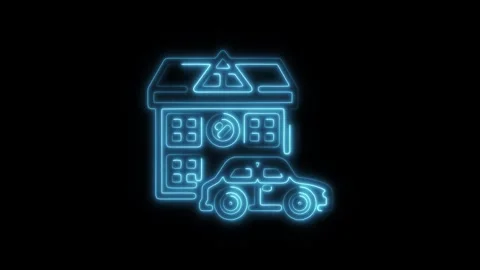 Glowing neon private car icon isolated on black background. HD Video motion.. Stock Footage 304140474