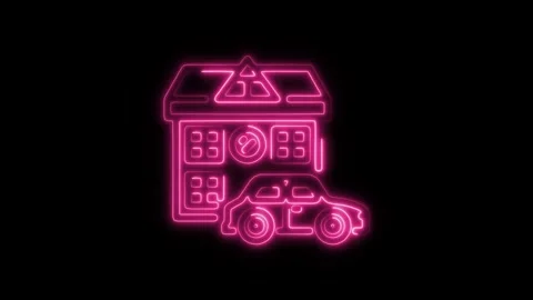 Glowing neon private car icon isolated on black background. HD Video motion.. Stock Footage 304140491