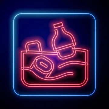Glowing neon The problem of pollution of the ocean icon isolated on black Illustrazione stock