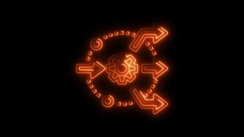Glowing neon process diagram animation on black background workflow automat.. Stock Footage 308460438