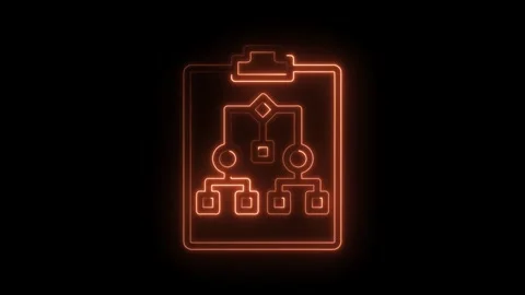 Glowing neon process flowchart on clipboard animation illustrating business Stock Footage 322961034