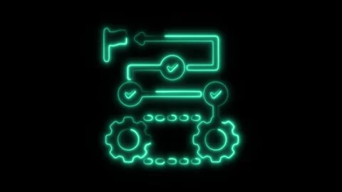 Glowing Neon Process Icon, Symbol of Workflow, Strategy, and Optimization, .. Stock Footage 301197062