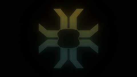 Glowing neon processor icon on black background. Stock Footage 220216222