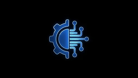 Glowing neon Processor icon isolated . Glowing neon icon on brick wall back.. Video stock 299566388