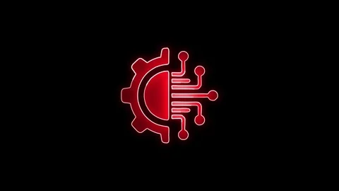 Glowing neon Processor icon isolated . Glowing neon icon on brick wall back.. Stock Footage 299566400