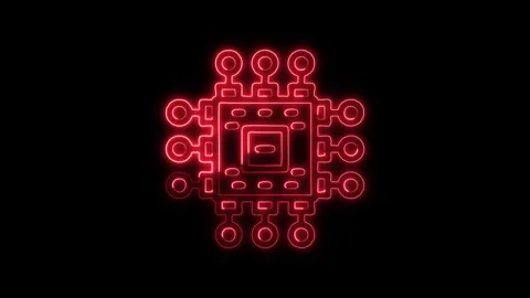 Glowing neon Processor icon isolated on black background. HD Video motion g.. Stock Footage 316158933