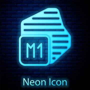 Glowing neon Processor icon isolated on brick wall background. CPU, central イラスト素材