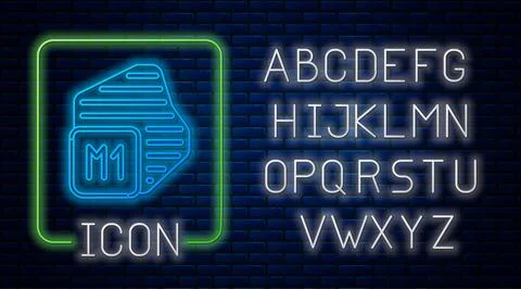 Glowing neon Processor icon isolated on brick wall background. CPU, central イラスト素材
