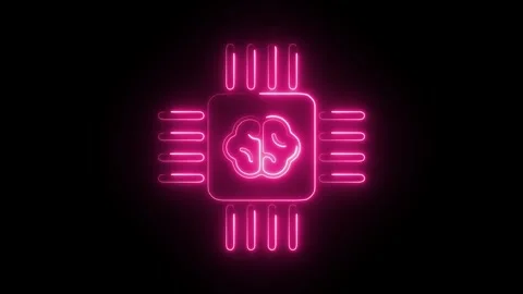 Glowing Neon Processor Icon, Symbol of Digital Chip and CPU Technology, HD .. Stock Footage 301188033