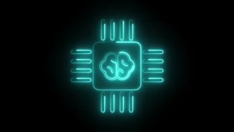 Glowing Neon Processor Icon, Symbol of Digital Chip and CPU Technology, HD .. Stock Footage 301188071