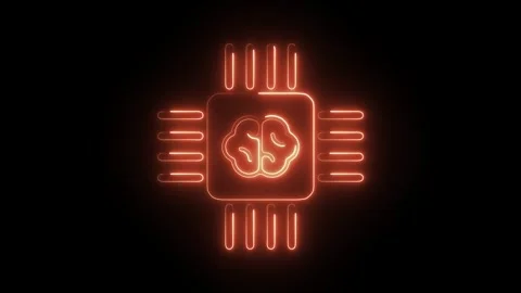 Glowing Neon Processor Icon, Symbol of Digital Chip and CPU Technology, HD .. Stock Footage 301188072