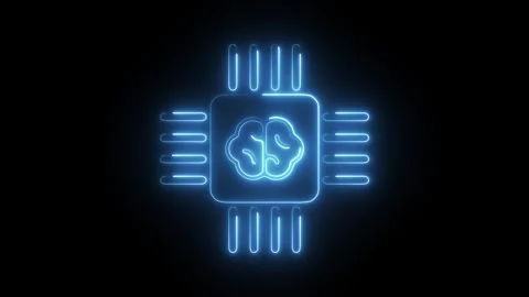 Glowing Neon Processor Icon, Symbol of Digital Chip and CPU Technology, HD .. Stock Footage 301188075