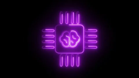 Glowing Neon Processor Icon, Symbol of Digital Chip and CPU Technology, HD .. Stock Footage 301188080