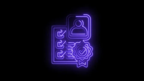 Glowing neon profile review document quality certification verification pro.. Stock Footage 312311842